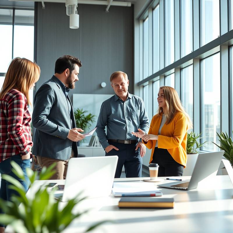 A collaborative team working in a bright, modern office space.